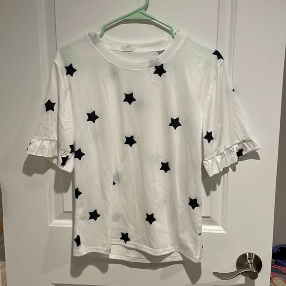 Star ruffled white tshirt Medium - Picture 2 of 5